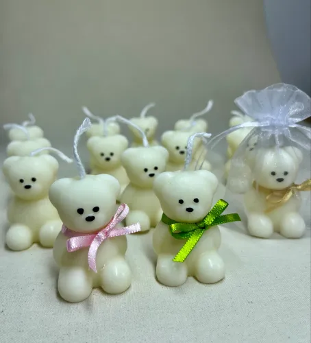 Vela aromática de ursinho para lembrancinhas maternidade, chá de bebê, revelação.