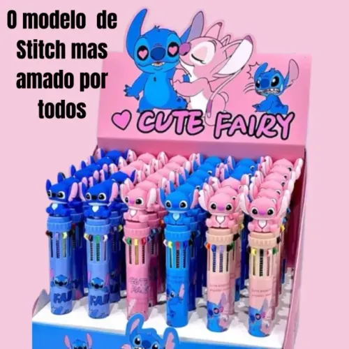 Kit 4 Canetas 10 Cores Lilo & Stitch Infantil Adulto Papelaria/Material Escolar