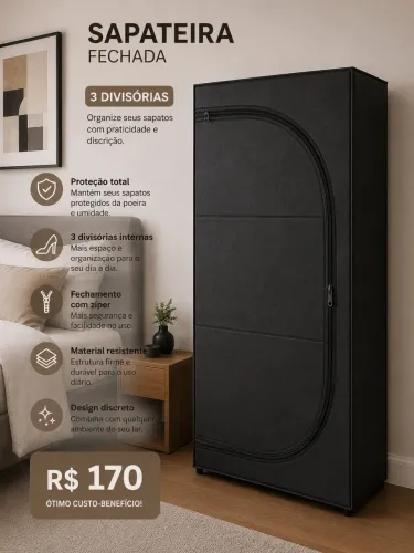 Sapateira 3 divisórias para sapatos, roupas NOVAS 