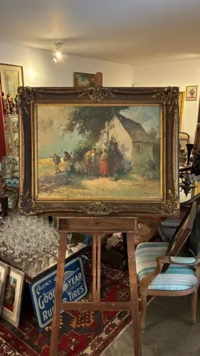 Quadro Pintura a Óleo - Cena Rural com Figuras