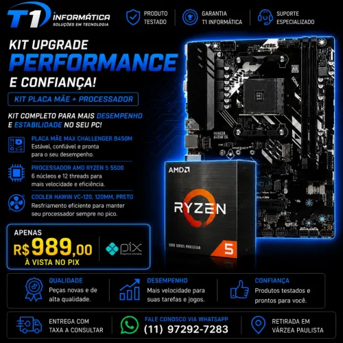 Kit gamer placa mãe + processador Ryzen c/ cooler- 989 r$