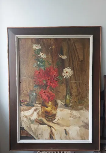 Quadro Jozan - Flores - Óleo sobre Tela - 1977