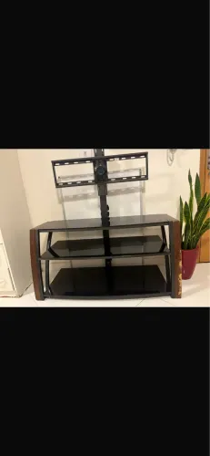 Rack para TV com Suporte Integrado e Prateleiras em Vidro Temperado