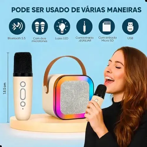 Caixinha Karaokê Mini Portátil 2 Microfones