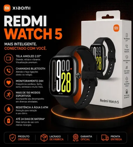 Redmi Watch 5 Global Com Tela AMOLED e Até 24 Dias de Bateria