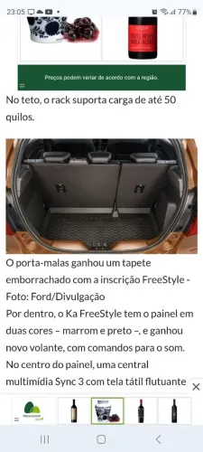Tapete porta malas ford ka freestyle