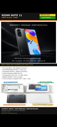 smartphone redmi note 11, 64gb. space black (índia)