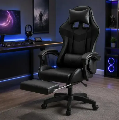 Cadeira Gamer Livo Lar Ergonômica Reclinável Com Apoio Para Pés e Giro 360° Preto