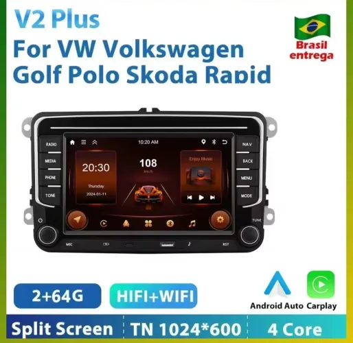 Central Multimidia Volkswagen - Android Auto / CarPlay sem fio. Totalmente compatível.
