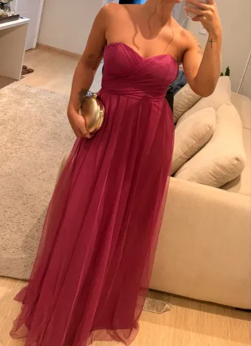 Vestido longo de tule fúcsia p