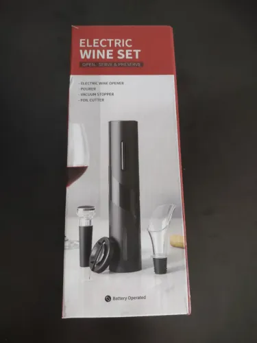 Abridor De Vinho Elétrico À Pilha - Kit 3 em 1: abridor + servidor + rolha à vácuo