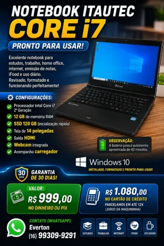 Notebook core i7 12Gb + Ssd, Bateria segurando carga