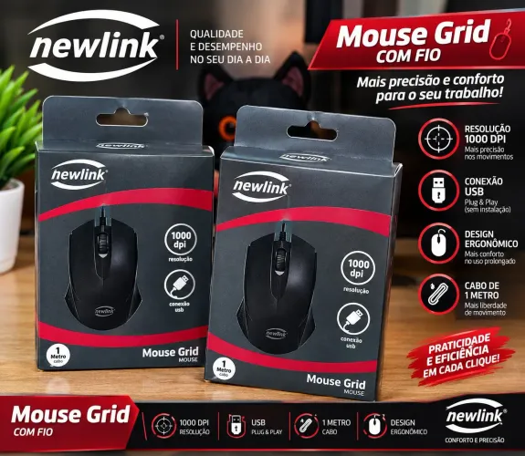 Mouse com fio newlink GRID