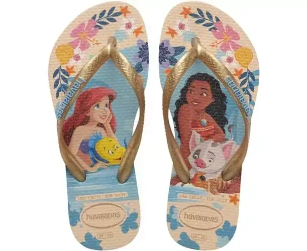 Chinelos Havaianas Kids Slim Princess Bege Palha