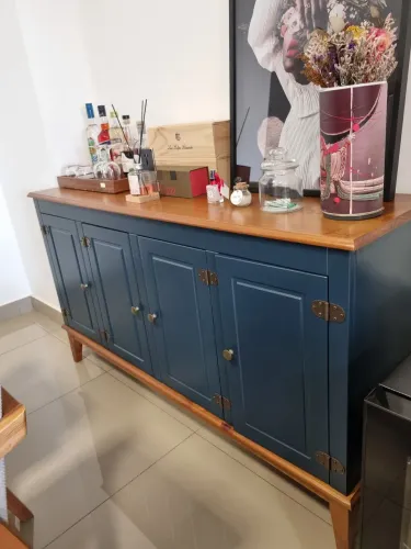 Buffet Madeira Maciça 4 Portas - Azul Petróleo