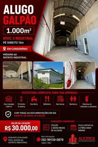 ALUGO GALPÃO DE 1.000 M2 NO CORADO COM SUBESTAÇÃO NÍVEL 5