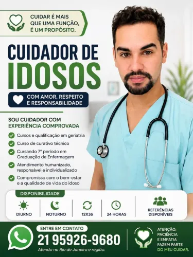 Cuidador de Idosos RJ | Experiente | Enfermagem 7º Período | Disponibilidade Total