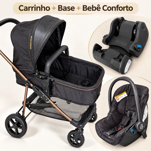 Carrinho de Passeio Galzerano Napoli Trio Travel System 3 em 1 Preto e Cobre