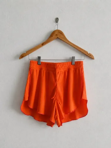 Short de malha canelada laranja, tamanho P