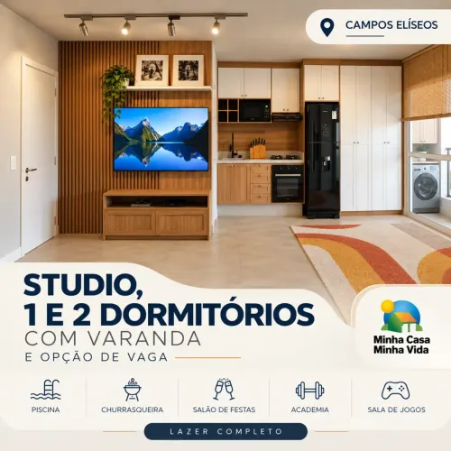 Apartamentos studio, 1 e 2 quartos no Campos Elíseos próximos ao metrô