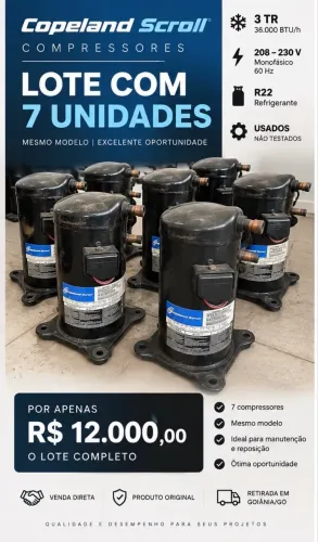 Vendo lote com 7 compressores Copeland Scroll, modelo ZR36KC-PFV-522.