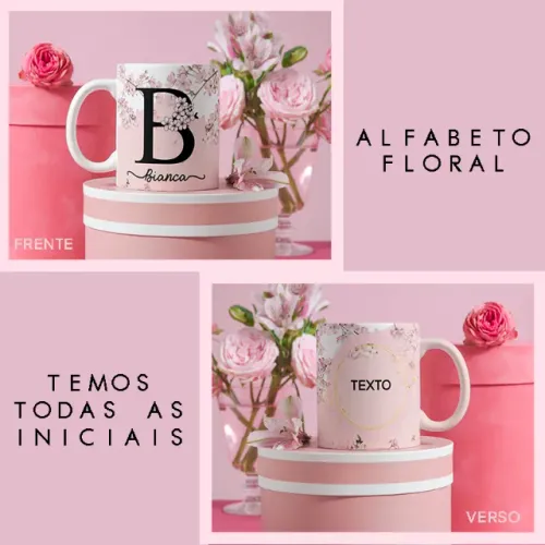 Caneca Alfabeto Floral Cereja