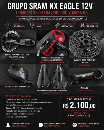 Grupo SRAM NX Eagle 12V Completo + Selim Prologo + Mesa G3