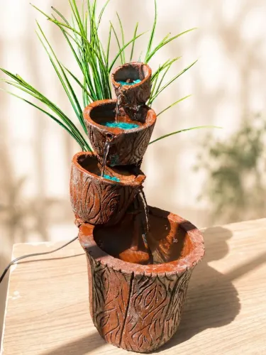 Fonte de água decorativa artesanal cascata relaxante c/bomba bivolt
