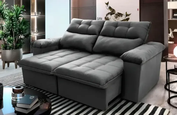 Sofá Retrátil/reclinável King House Verona 1,50m Velut Cinza C/ Molas