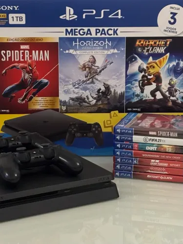 Playstation 4 Slim 1TB 2 Controles e 7 Jogos