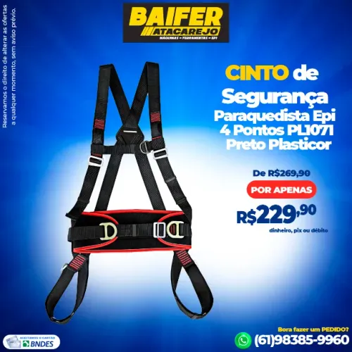 Cinto De Segurança Paraquedista Epi 4 Pontos PL1071 Preto Plasticor