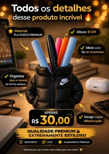PORTA CANETAS JAQUETA PUFFER NIKE DECORATIVOS