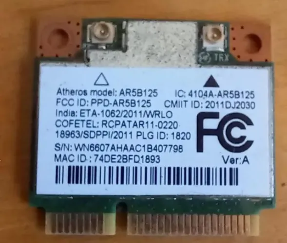 Placa de rede Wi-Fi ATHEROS AR5B125