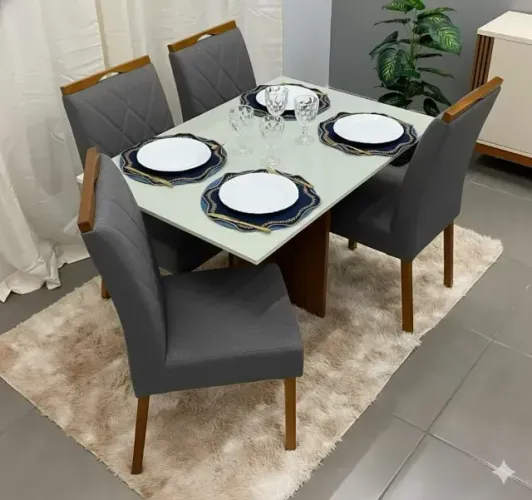 Mesa de Jantar Los Angeles com 4 Cadeiras Bali Cinza Grafite  (Produto Novo)