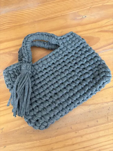 Bolsa Artesanal Crochê Cinza 