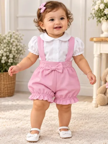 Conjunto menina Bebe Jardineira