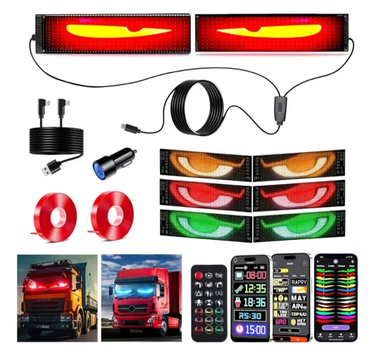 Tela de Led Flexível Display P/ Carro e Caminhão 10* 35cm <br>2 Peças Preto