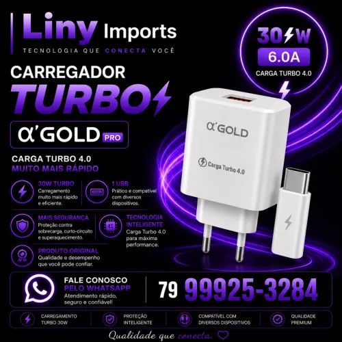 Carregador Turbo ?GOLD PRO V8 30W 6.0A - Carga Rápida e Segura!