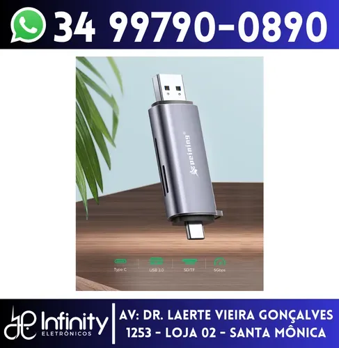 Adaptador Leitor de Cartão SD/TF Conexão USB-C / USB-A