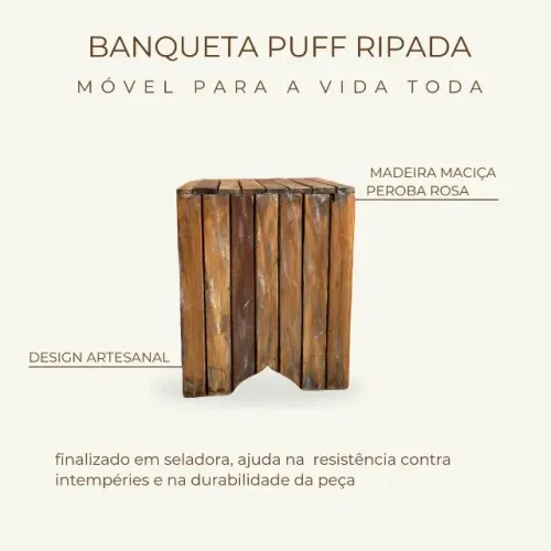Banqueta De Madeira Maciça Peroba Rosa 35x36x45cm