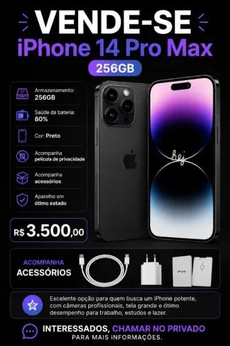 iPhone 14 Pro Max 256GB Preto | Ótimo Estado | R$ 3.500 | Com NFe