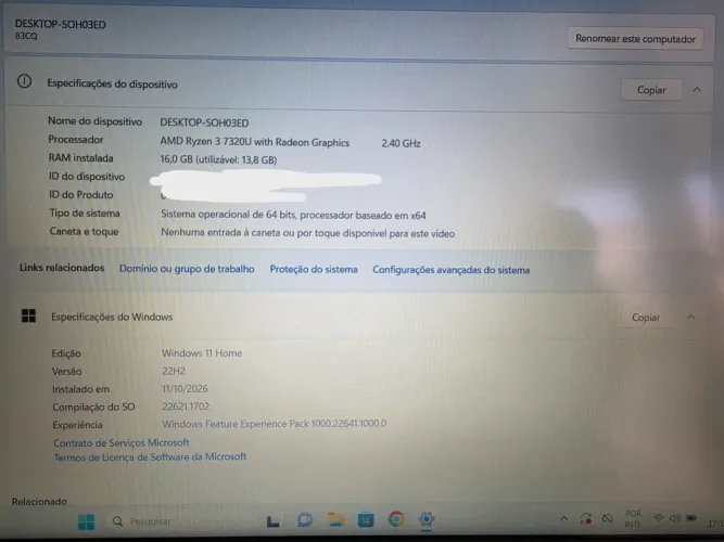 Notebook Lenovo processador AMD