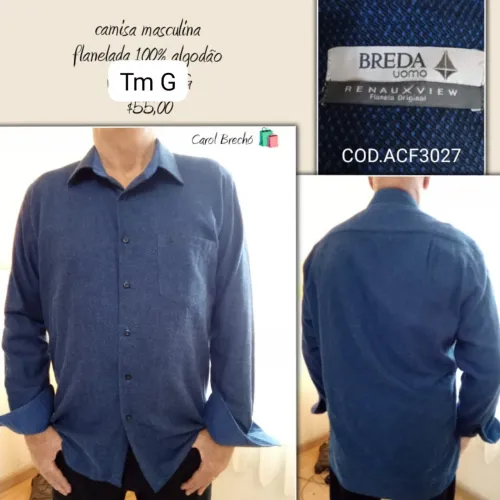 Camisa masculina flanelada 100% algodão 