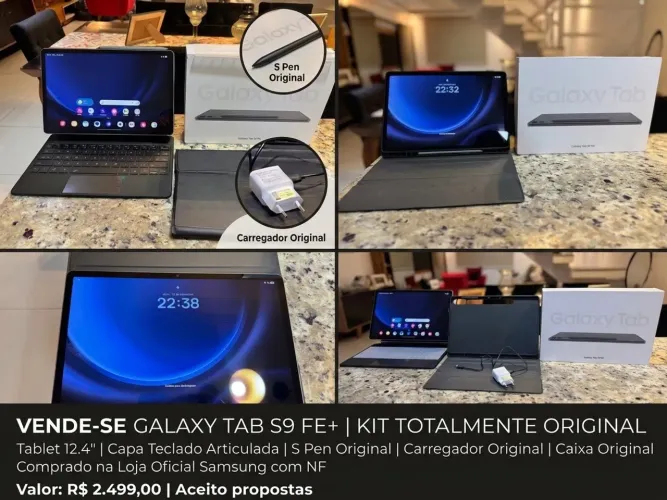 Vende-se: Samsung Galaxy Tab S9 FE+ 128GB - Kit Completo (com Nota Fiscal)