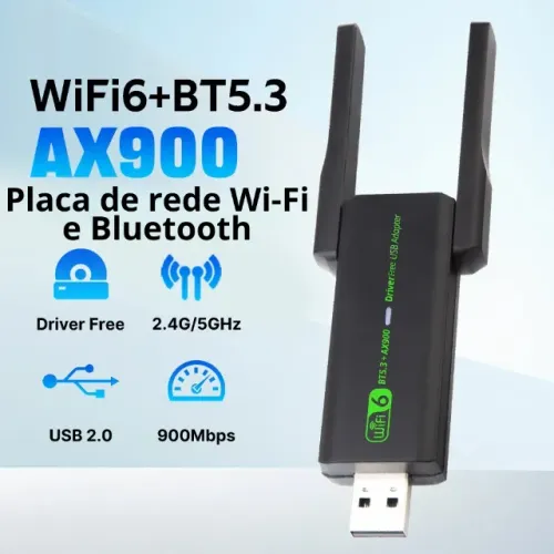 Placa de rede Wi-Fi6 e Bluetoot5.3 sem fio 2.4G e 5GHz para Windows 10/11