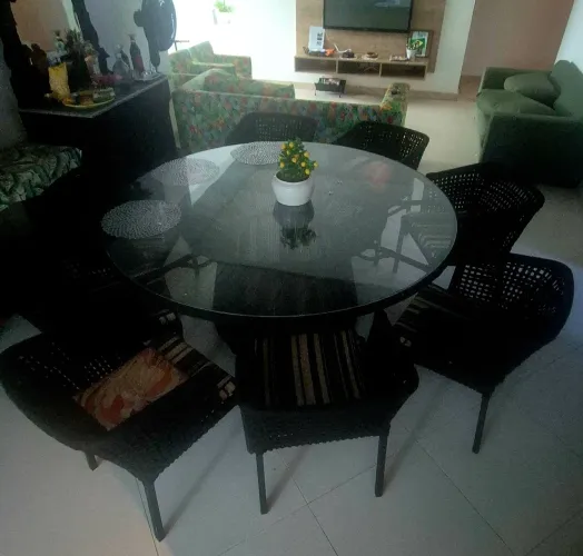 Conjunto de mesa e cadeiras em corda náutica