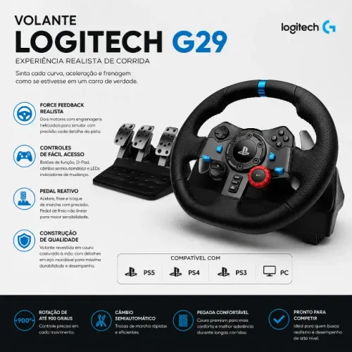 Volante Logitech G29 Driving Force PS5/PS4/PC - 2 meses de uso, na caixa