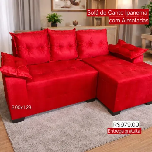 PROMOÇÃO URGENTE - Sofá de Canto com CHAISE Ipanema Vermelho por apenas R$979,00