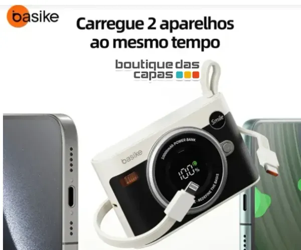 CARREGADOR PORTÁTIL POWER BANK BASIKE 10000mah BA-POW384A 2 CABOS TURBO