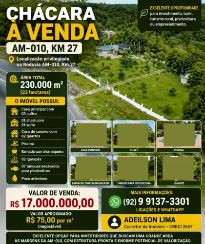 CHACARA na AM 010 Km 27, com uma área de 230 Mil M²